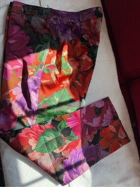 Marina Rinaldi Floral Pencil satin pants  in Multicolor- XL
